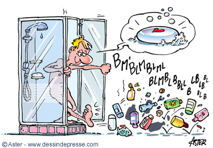 Cartoon usage du savon en bloc