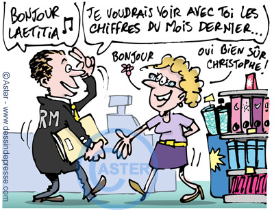 Dessin visite en magasin : rencontre